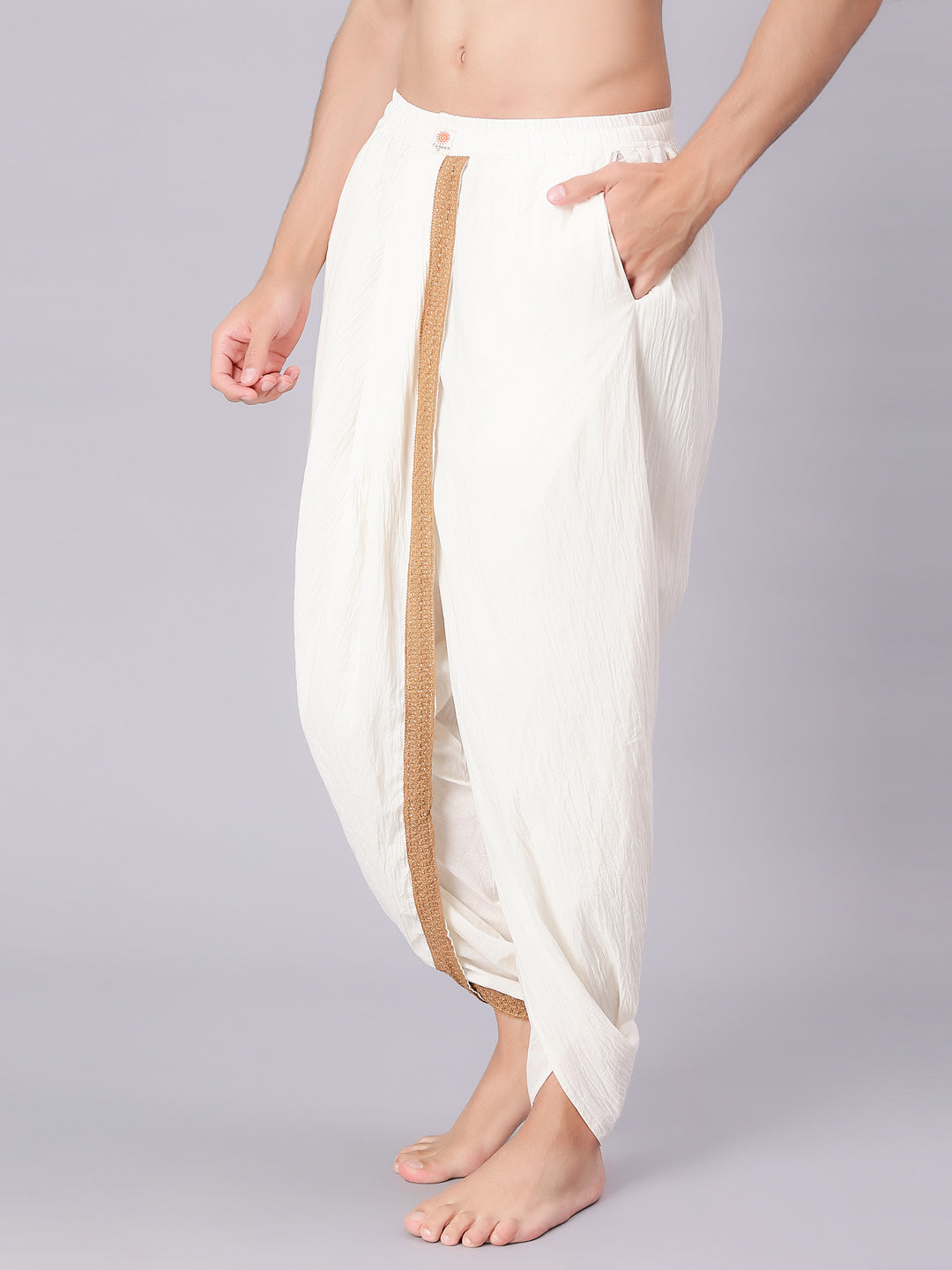 Dhoti Drapers for Men with Border - Off White/ Cream
