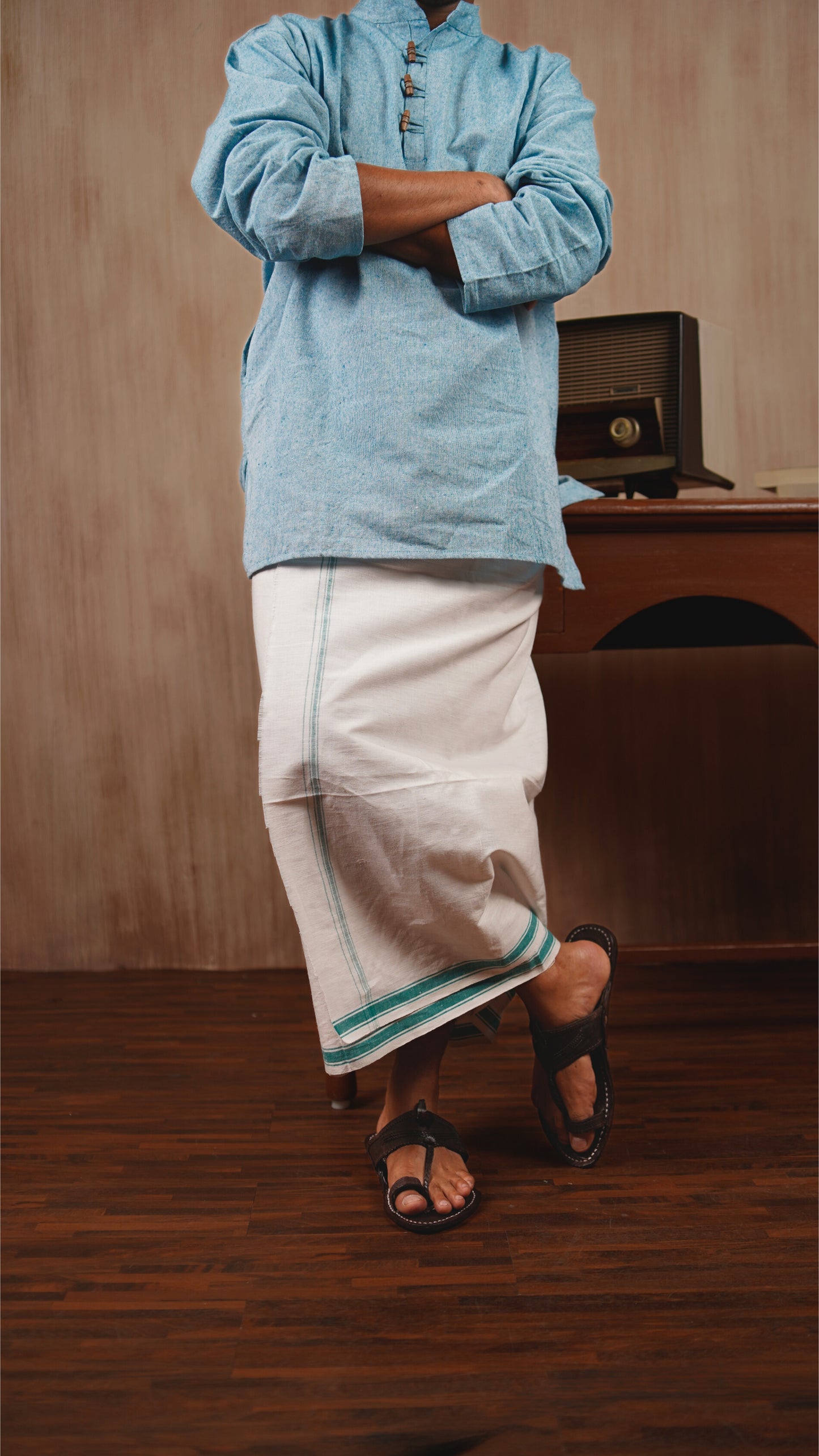 Khadi Lungi and kolhapuri chappal