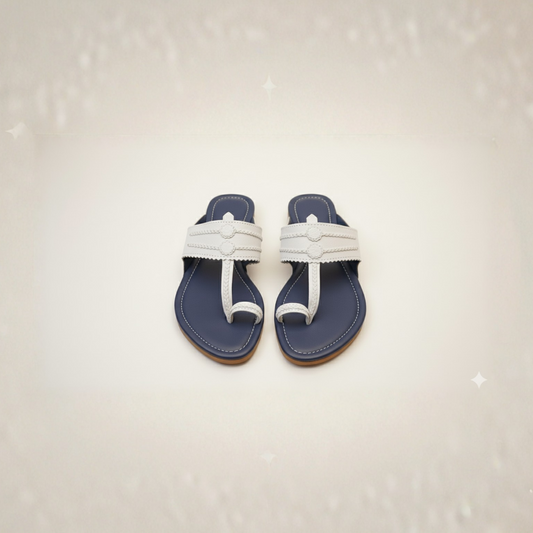 Women Kolhapuri | Vastra Super Soft Kols by NIIRA| Stylish & Comfortable | Handmade by Local Artisans - Blue And White