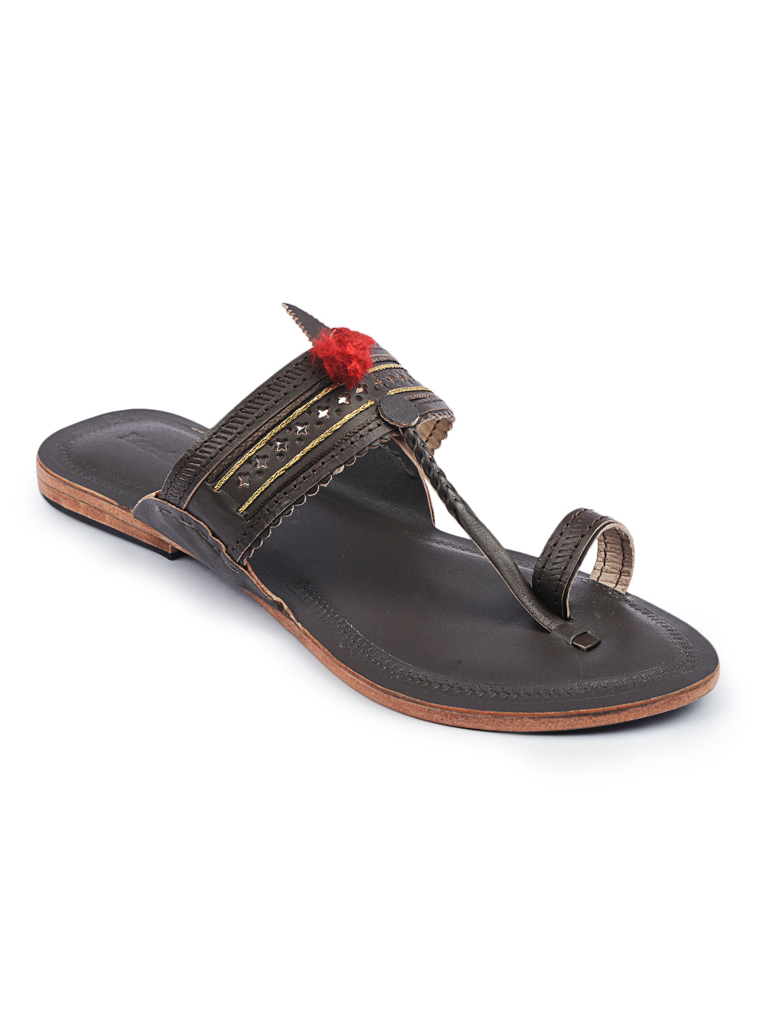 Korakari Red Gonda Kolhapuri Chappal for Women