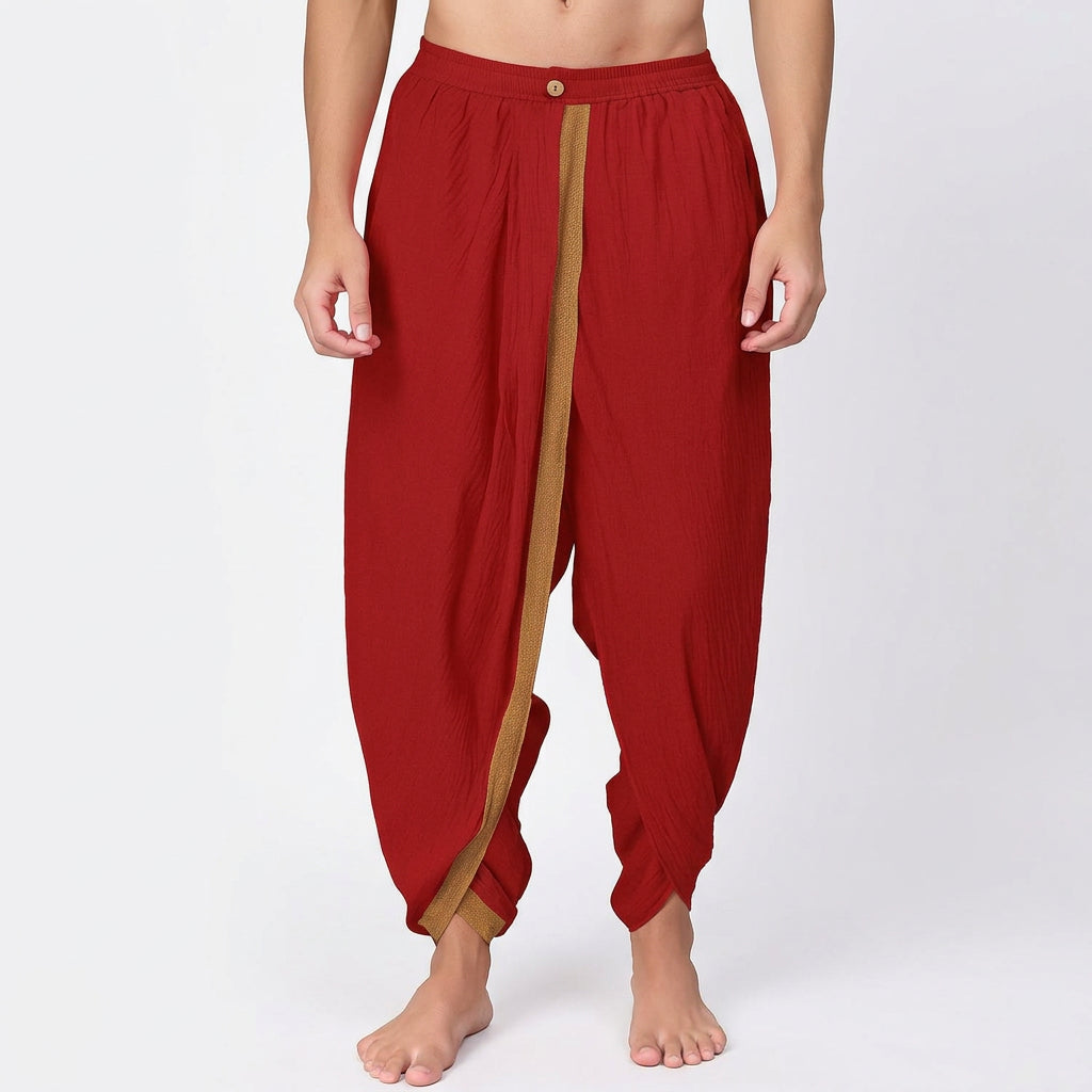 Dhoti Drapers with Border for Men - Red