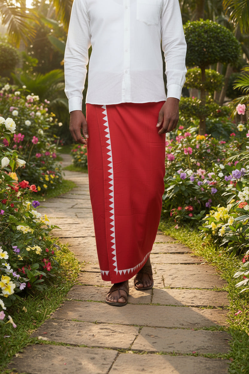 Kora Khaadi Dhoti | Temple Motif | Dakshin | Lungi | Veshti | Pancha Wrap