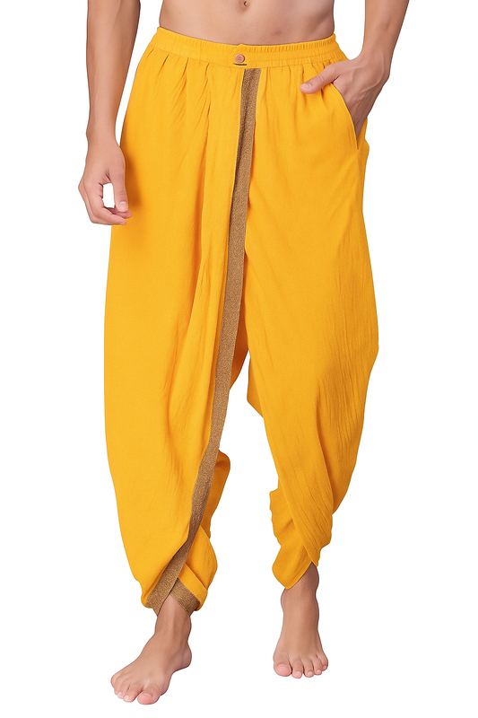 Dhoti Drapers with Border for Men - Yellow