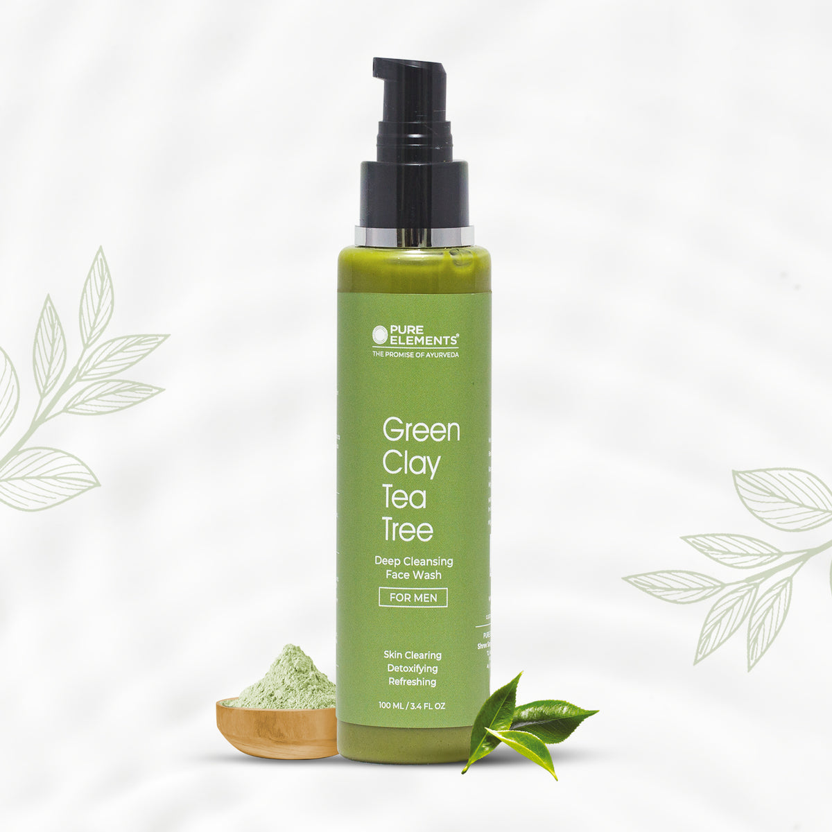 Pure Elements Green Clay Tea Tree Face Wash, purifying clay cleanser for oily skin by NIIRA