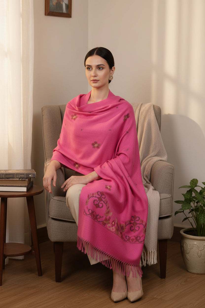Kullu Handloom Hand Woven Sheep Wool Shawl| Women | Pink