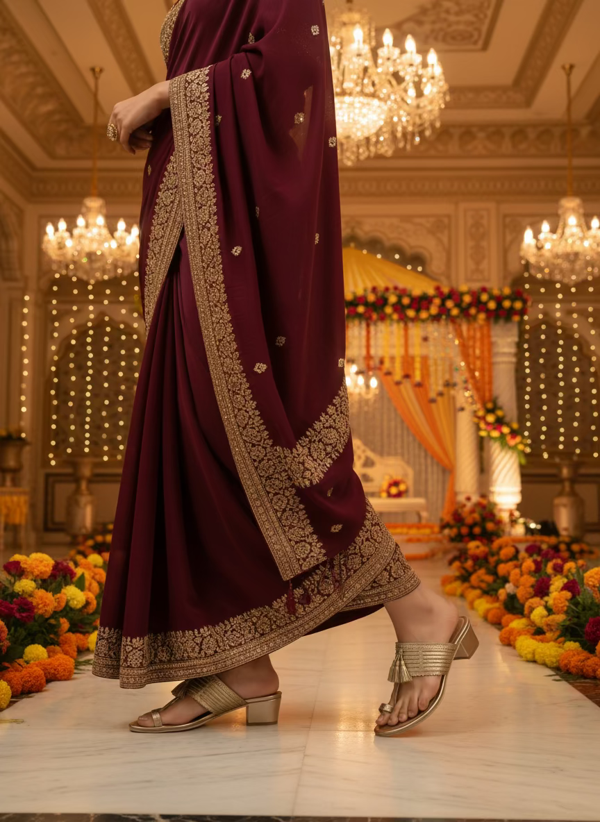 Gold Tassel Kolhapuri Heels | Women | Wedding Edition