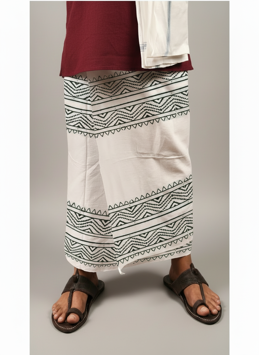 Kora Khaadi Dhoti - Lungi | Veshti | Pancha Wrap - White