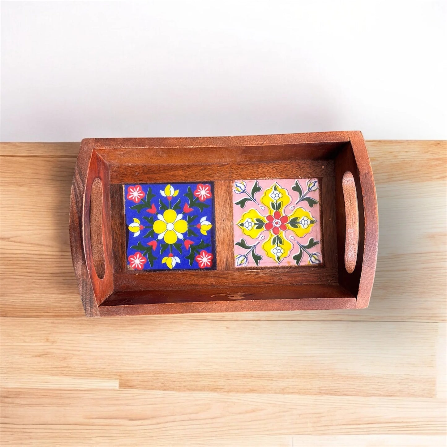 Blue Pottery Tray with 2 Tiles