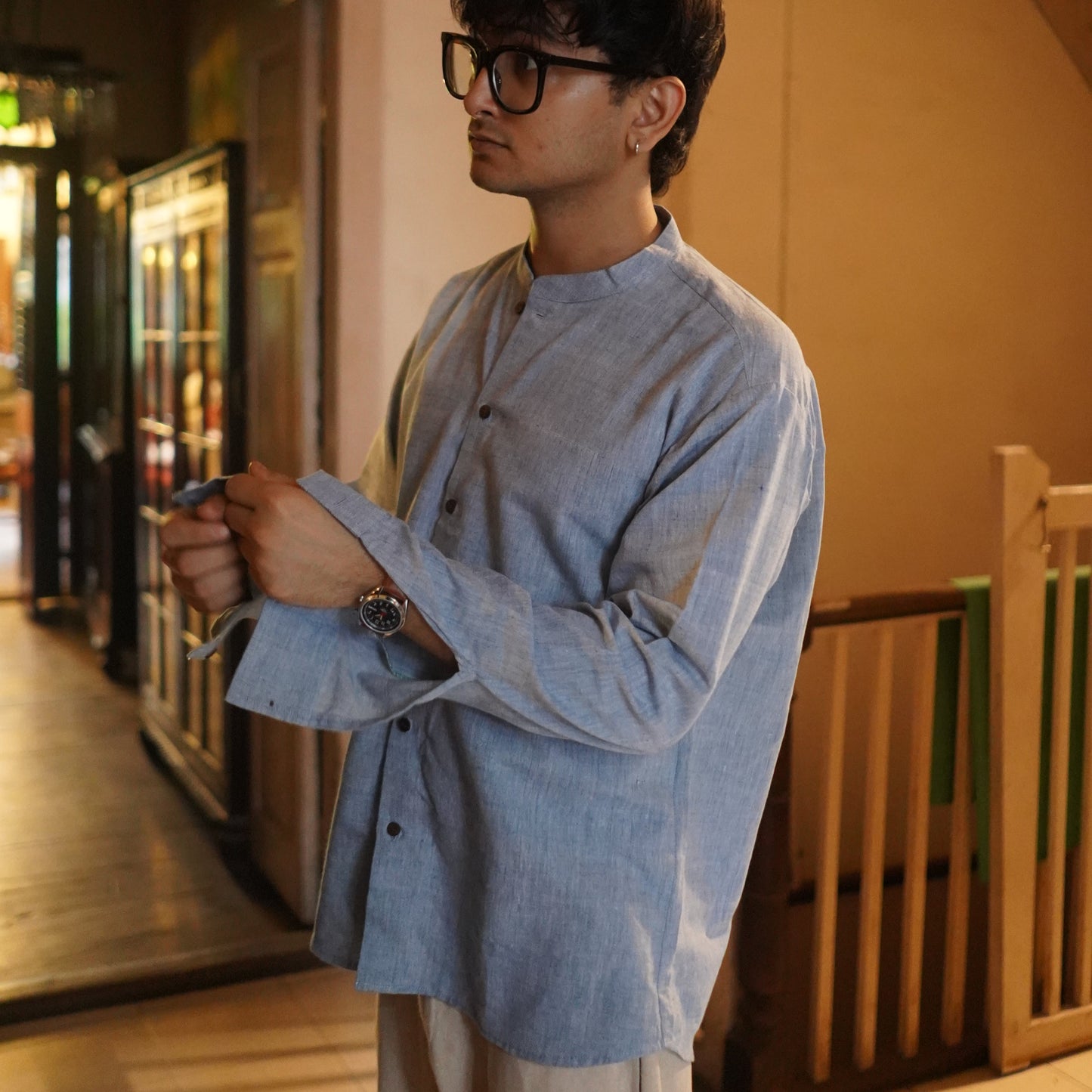 Men’s Pure Khadi Cotton Long Sleeve Shirt: Classic, Breathable & Ethically Made
