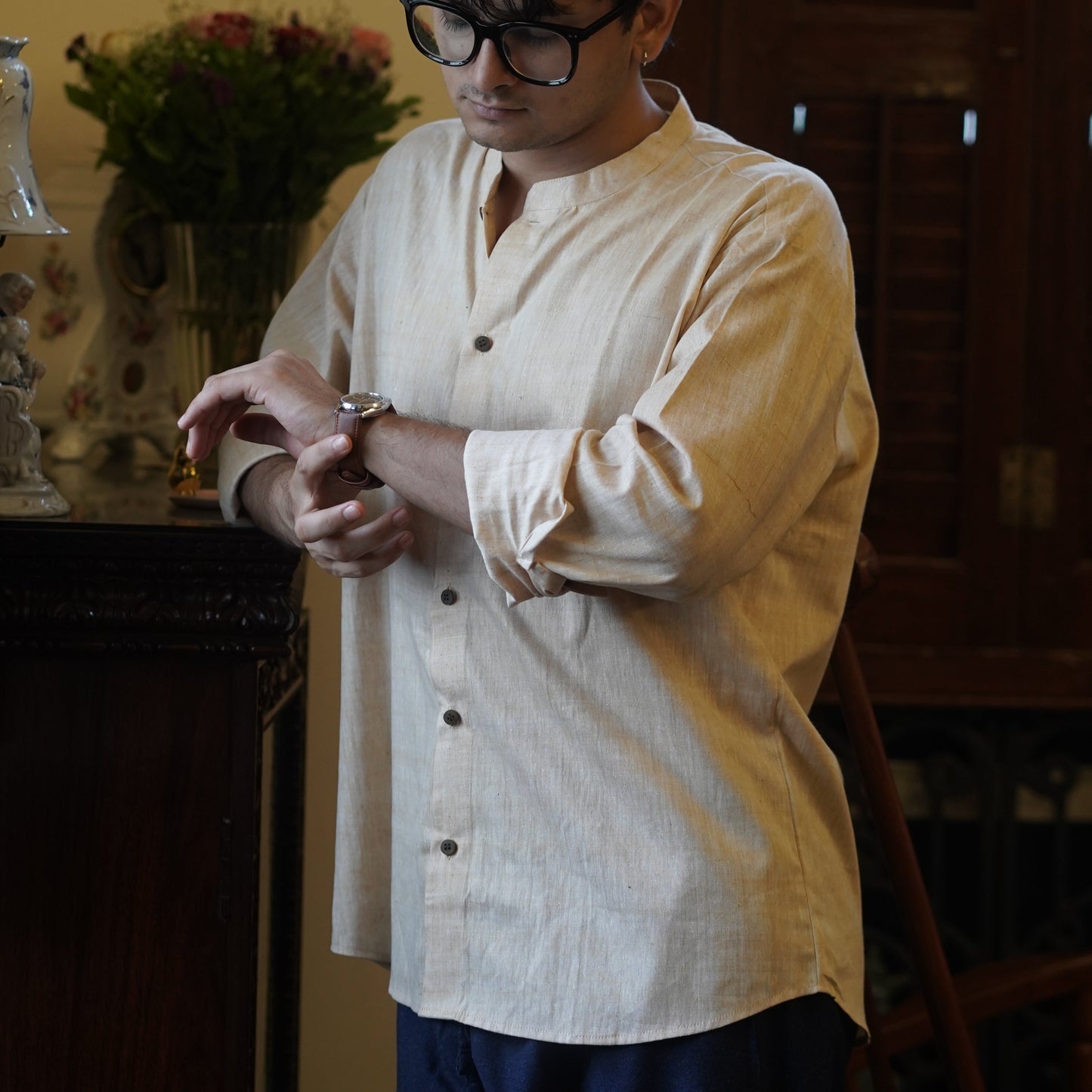 Men’s Pure Khadi Cotton Long Sleeve Shirt: Classic, Breathable & Ethically Made
