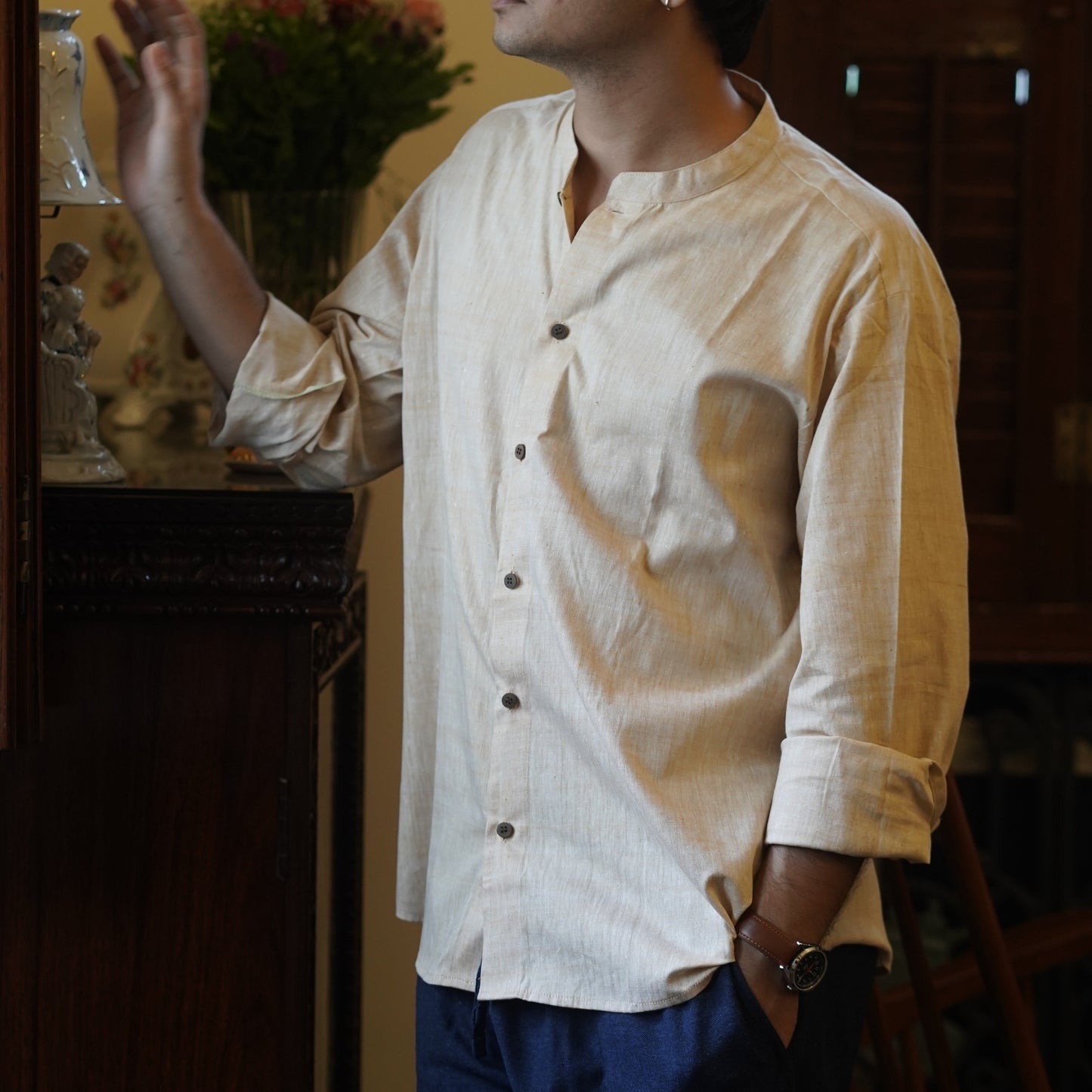 Men’s Pure Khadi Cotton Long Sleeve Shirt: Classic, Breathable & Ethically Made