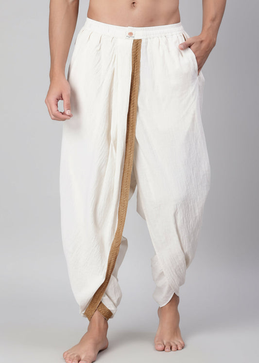 Dhoti Drapers with Border for Men White