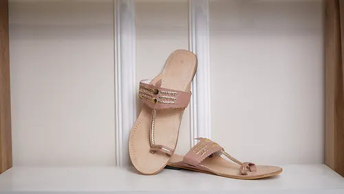 golden Kolhapuri chappl for women -Pink