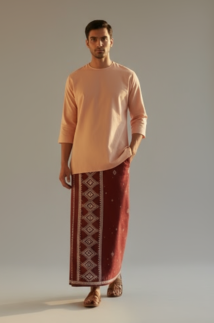 Cotton Kora Khaadi Dhoti - Lungi Wrap| Block Printed Dhoti - Lungi Wrap for Men | 100% Handwoven Cotton | Traditional Hand Block Print | Breathable, Soft & Comfortable Wear | Ethnic Comfort Wrap - Squares