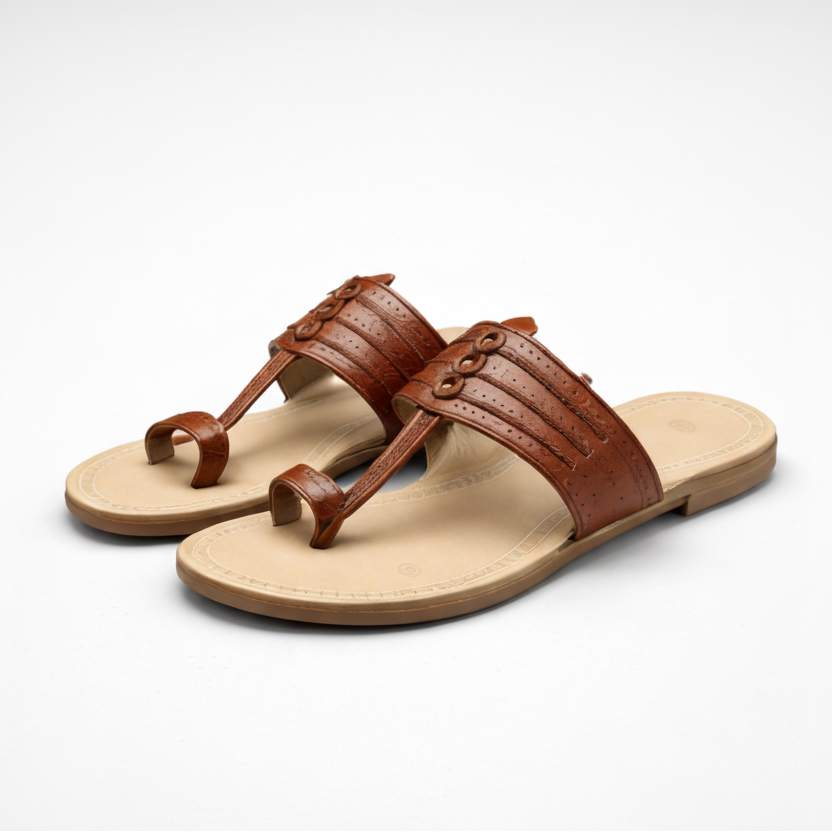 Pair of brown sandals on a white background