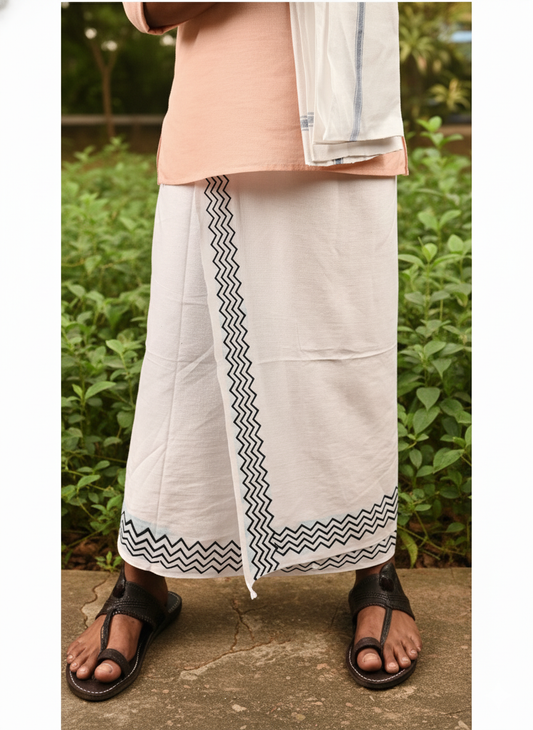 Kora Khaadi Dhoti - Lungi | Veshti | Pancha Wrap - White