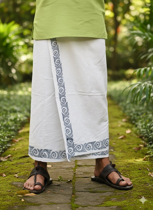 Kora Khaadi Dhoti - Lungi | Veshti | Pancha Wrap - White