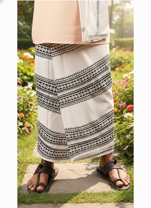 Kora Khaadi Dhoti - Lungi | Veshti | Pancha Wrap - White
