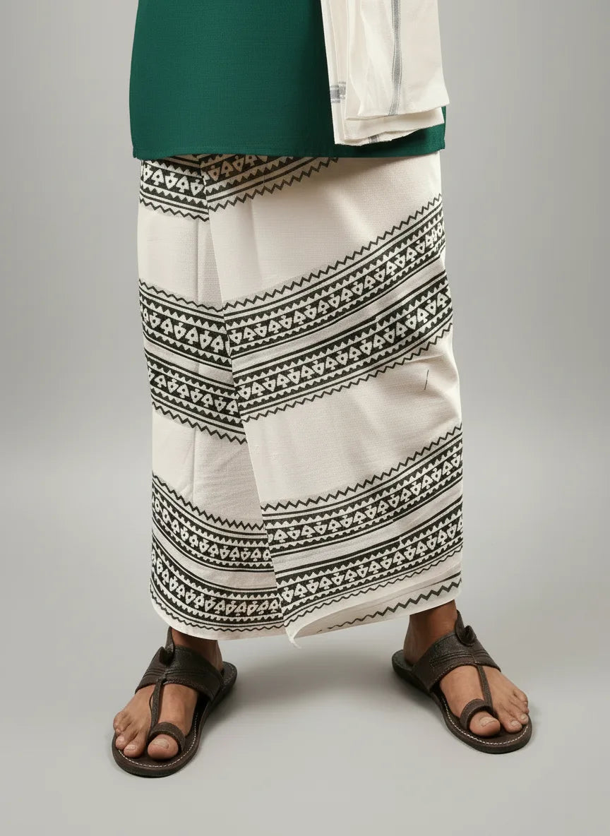 Kora Khaadi Dhoti - Lungi | Veshti | Pancha Wrap - White