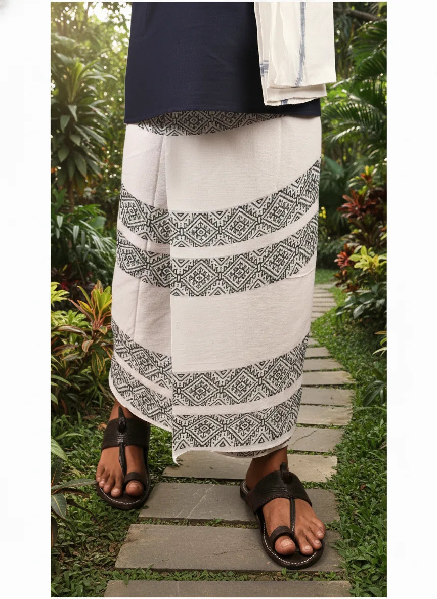 Khaadi Dhoti - Lungi Wrap| Block Printed Dhoti - Lungi Wrap for Men | 100% Handwoven Cotton | Traditional Hand Block Print | Breathable, Soft | Ethnic Comfort Wrap