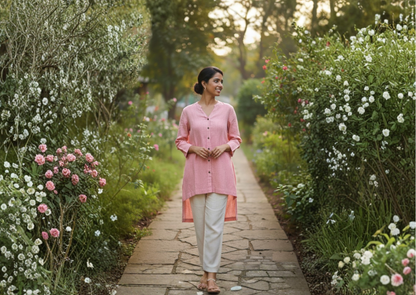 Women's Handwoven Khaadi Cotton Long Sleeve Shirt: Soft, Sustainable & Graceful