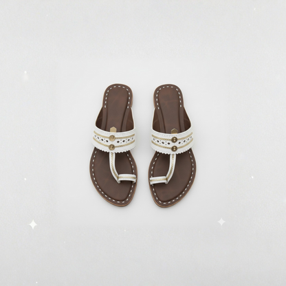 Women Kolhapuri | Soles Super Soft Kols by NIIRA| Stylish & Comfortable | Handmade by Local Artisans - White