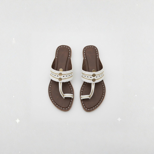 Women Kolhapuri | Soles Super Soft Kols by NIIRA| Stylish & Comfortable | Handmade by Local Artisans - White