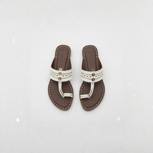 Women Kolhapuri | Soles Super Soft Kols by NIIRA| Stylish & Comfortable | Handmade by Local Artisans - White