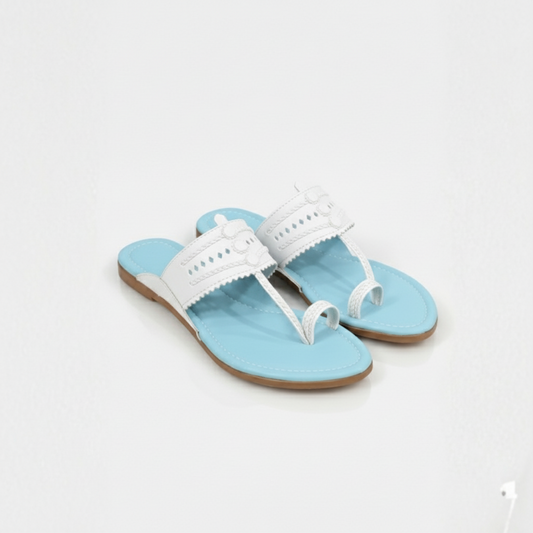 Women Kolhapuri | Sky Light Super Soft Kols by NIIRA| Stylish & Comfortable | Handmade by Local Artisans - Blue and White