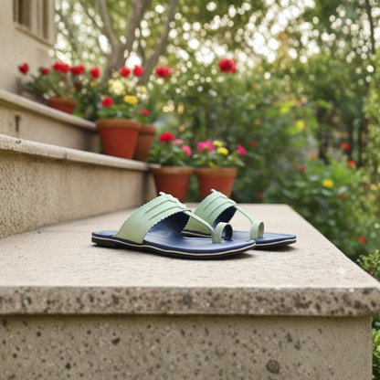 Women Kolhapuri | Vastra Super Soft Kols by NIIRA| Stylish & Comfortable | Handmade by Local Artisans - Blue and Green