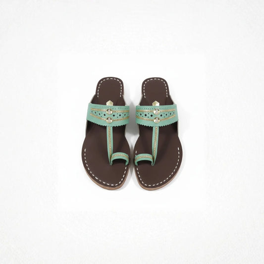 Women Kolhapuri | Soles Super Soft Kols by NIIRA| Stylish & Comfortable | Handmade by Local Artisans - Green