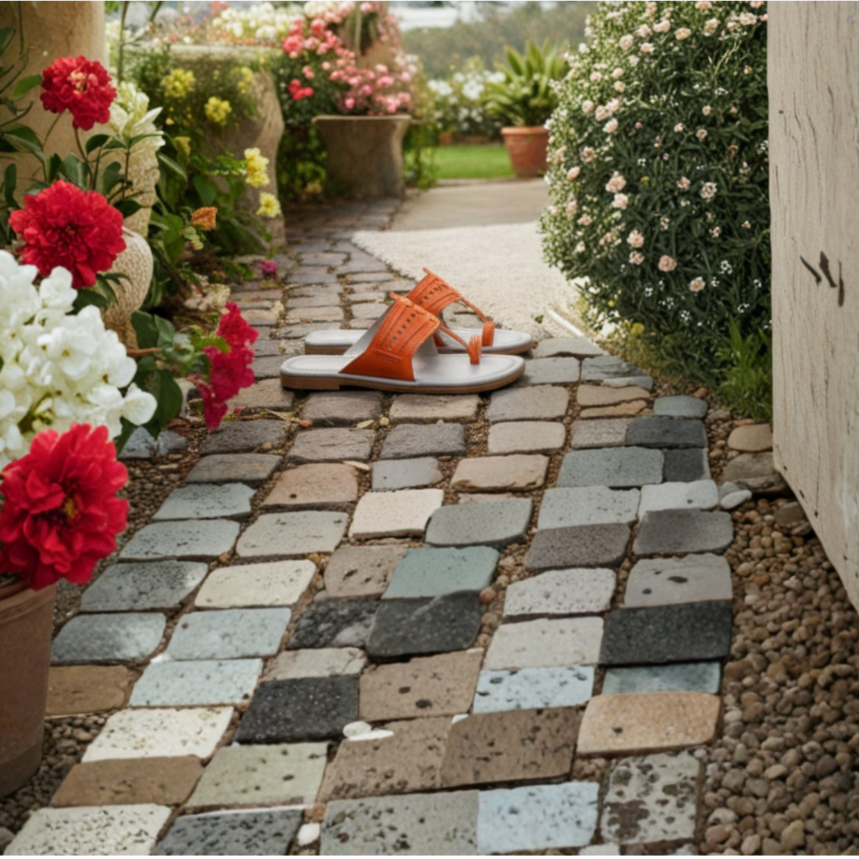 Women Kolhapuri | Soles Super Soft Kols by NIIRA| Stylish & Comfortable | Handmade by Local Artisans - Grey and Peach