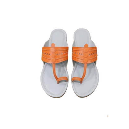 Women Kolhapuri | Soles Super Soft Kols by NIIRA| Stylish & Comfortable | Handmade by Local Artisans - Grey and Peach