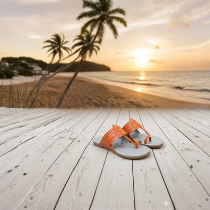 Women Kolhapuri | Soles Super Soft Kols by NIIRA| Stylish & Comfortable | Handmade by Local Artisans - Grey and Peach