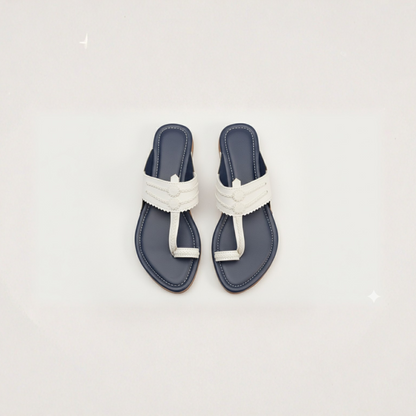 Women Kolhapuri | Vastra Super Soft Kols by NIIRA| Stylish & Comfortable | Handmade by Local Artisans - Blue And White