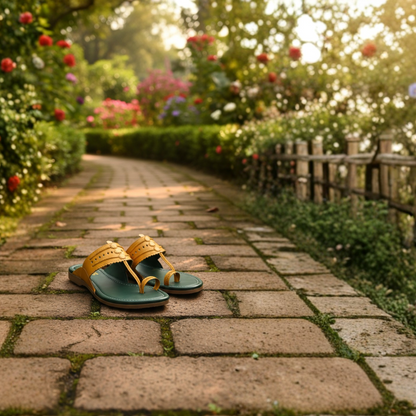 Women Kolhapuri | Africa Super Soft Kols by NIIRA| Stylish & Comfortable | Handmade by Local Artisans - Green and Orange