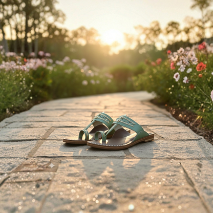 Women Kolhapuri | Soles Super Soft Kols by NIIRA| Stylish & Comfortable | Handmade by Local Artisans - Green