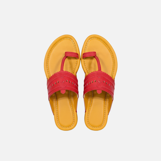 Women Kolhapuri | Diya Super Soft Kols by NIIRA| Stylish & Comfortable | Handmade by Local Artisans - Red and Orange
