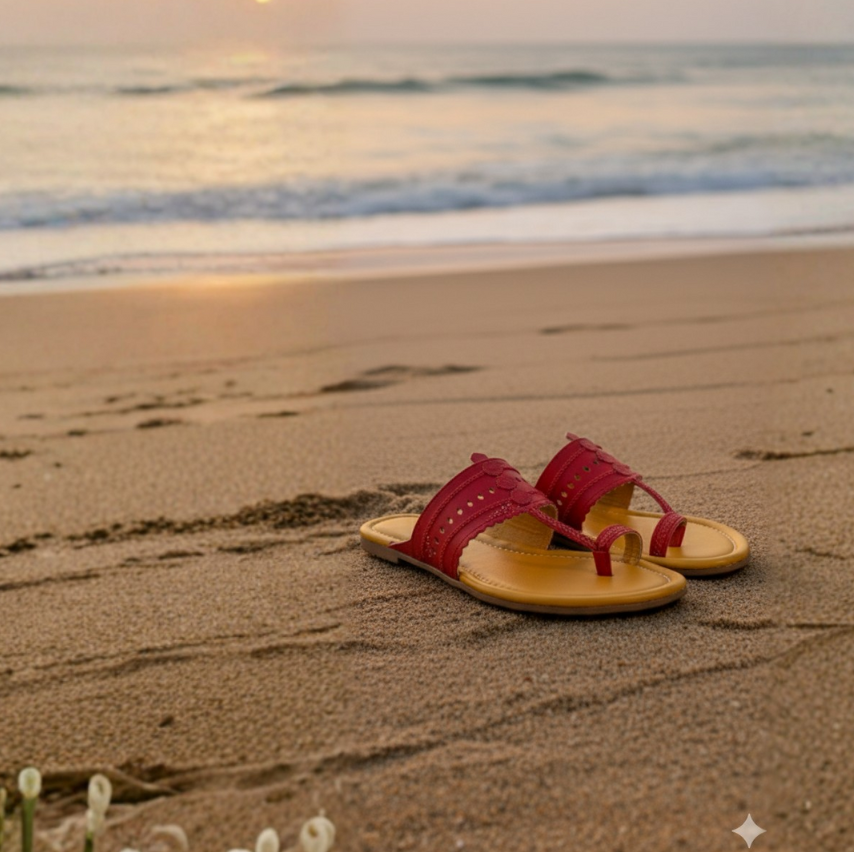 Women Kolhapuri | Diya Super Soft Kols by NIIRA| Stylish & Comfortable | Handmade by Local Artisans - Red and Orange