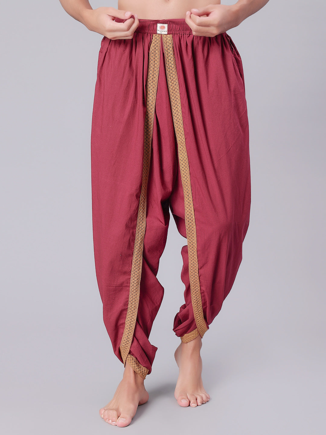 Dhoti Drapers for Men with Border  - Maroon