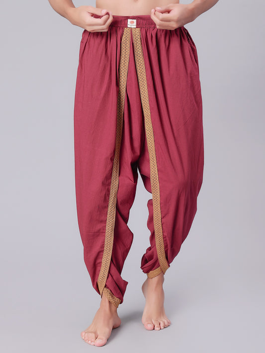 Dhoti Drapers for Men with Border  - Maroon