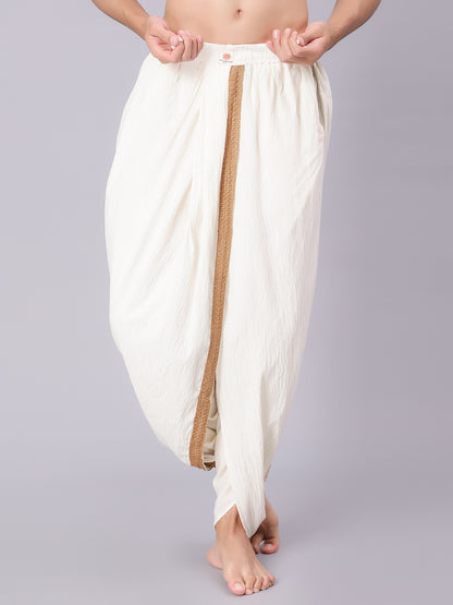 Dhoti Drapers for Men with Border  - Off White/ Cream