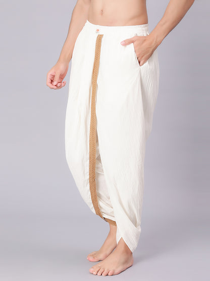 Dhoti Drapers for Men with Border  - Off White/ Cream
