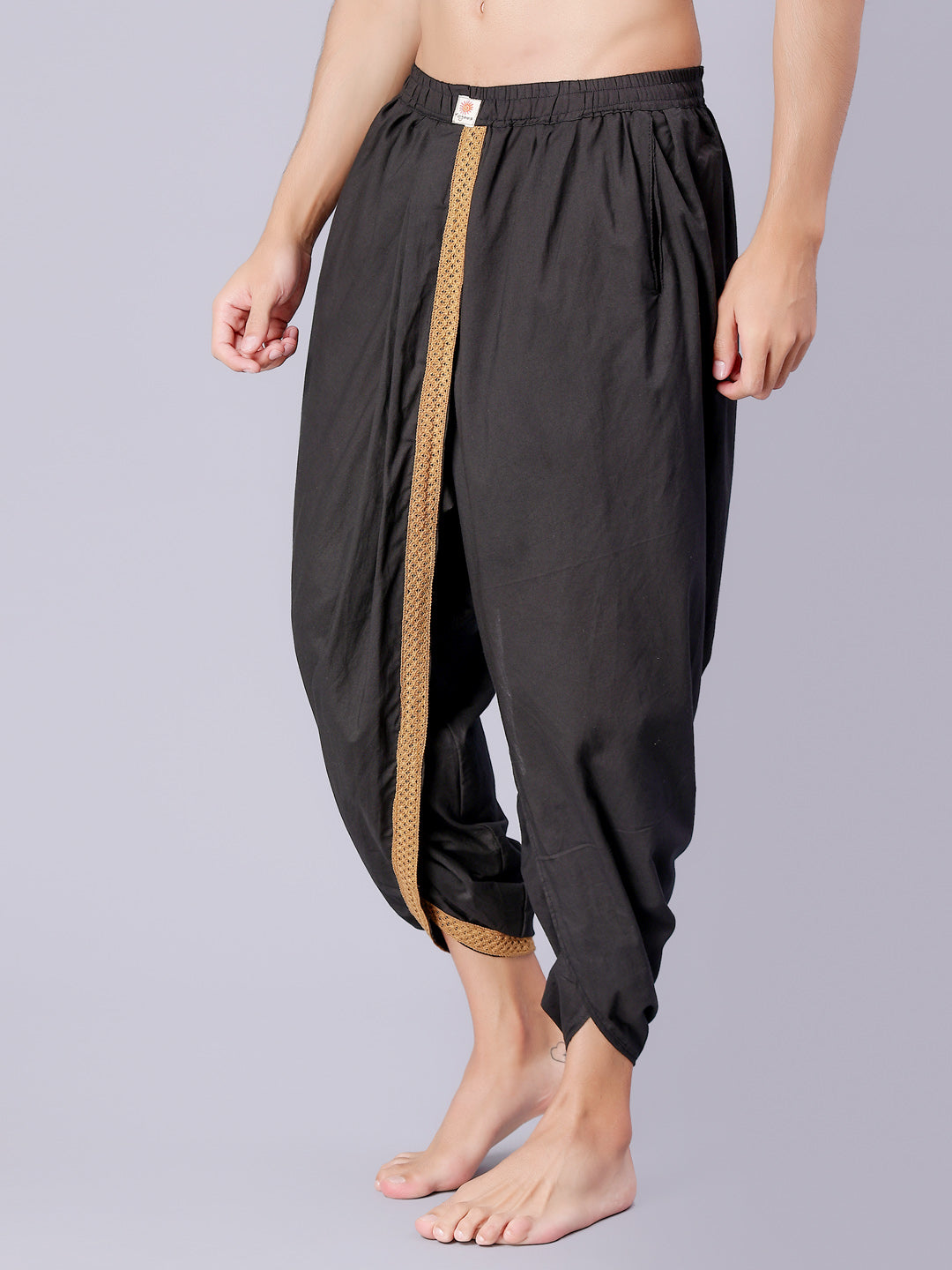 Dhoti Drapers with Border for Men - Black