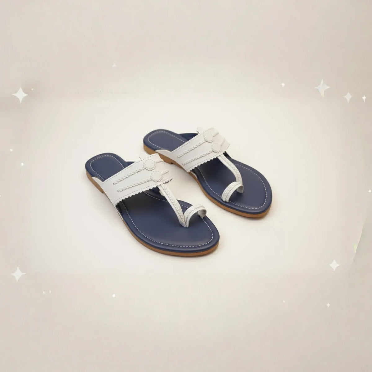 Women Kolhapuri | Vastra Super Soft Kols by NIIRA| Stylish & Comfortable | Handmade by Local Artisans - Blue And White