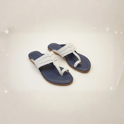 Women Kolhapuri | Vastra Super Soft Kols by NIIRA| Stylish & Comfortable | Handmade by Local Artisans - Blue And White