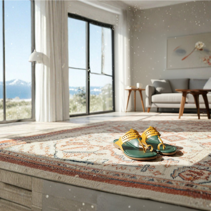 Women Kolhapuri | Africa Super Soft Kols by NIIRA| Stylish & Comfortable | Handmade by Local Artisans - Green and Orange