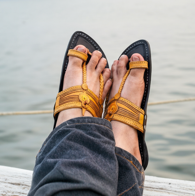 Double Contrast Kolhapuri Chappal | Kolhapuri Footwear