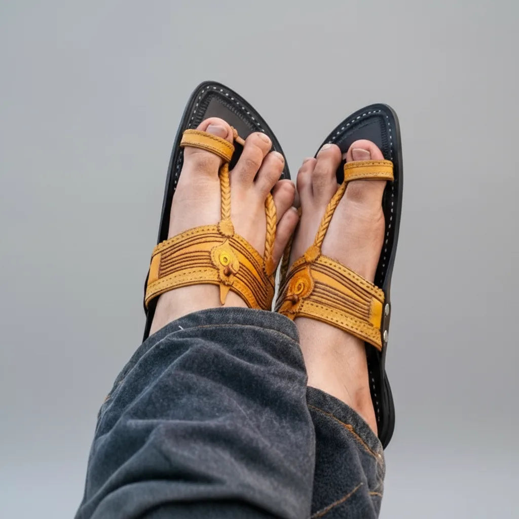 Double Contrast | Men | Leather Kolhapuri Chappal