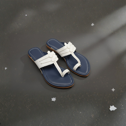 Women Kolhapuri | Vastra Super Soft Kols by NIIRA| Stylish & Comfortable | Handmade by Local Artisans - Blue And White